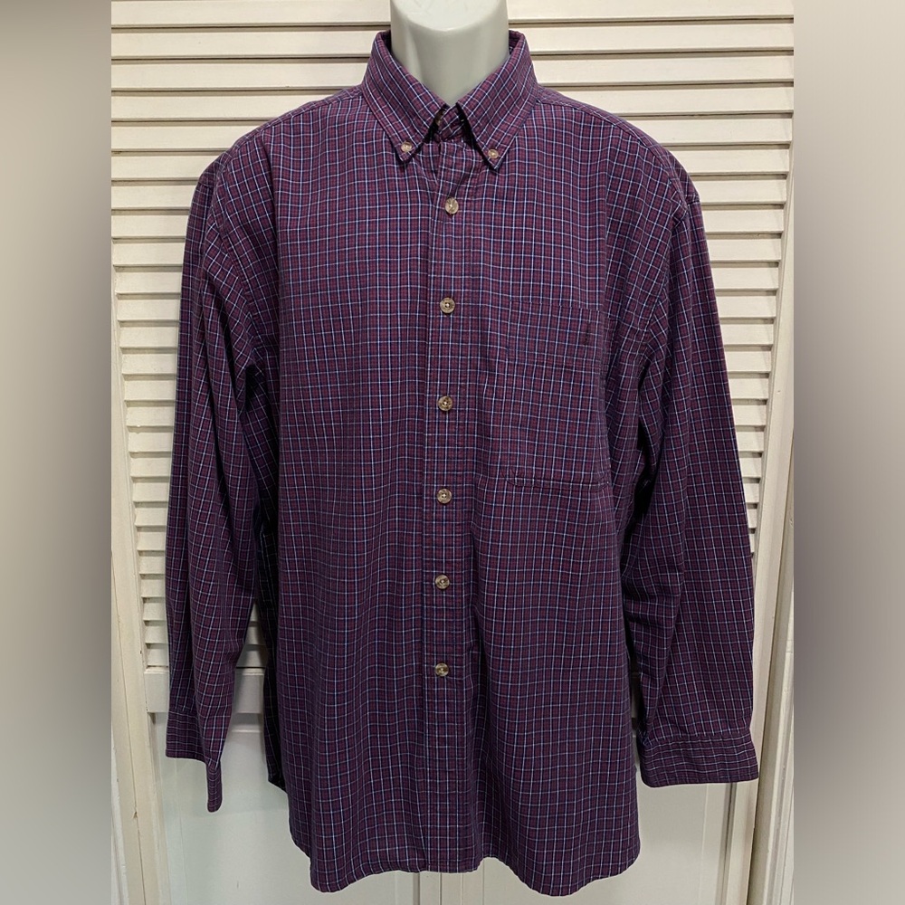 Wrangler Rugged Wear Burg/Navy Plaid Long Sleeve Button Down Shirt - XL